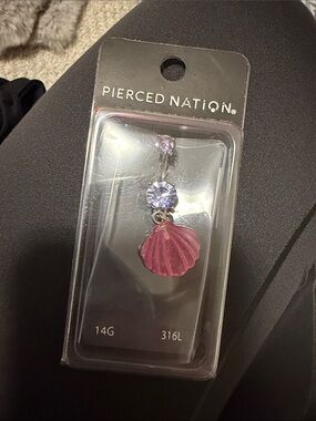 Pink Shell & Purple Gem Navel Ring